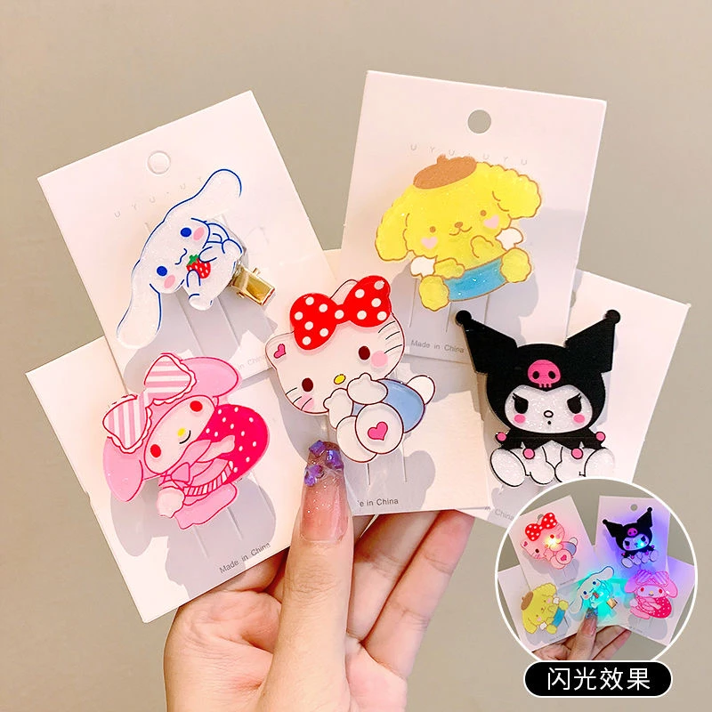 会发光的发饰KT猫玉桂狗库洛米情侣亚克力创意个性发夹送男友七夕