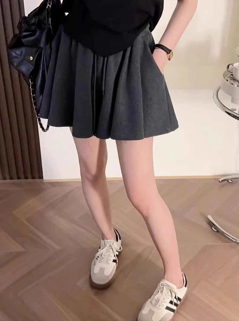 韩版A字梨形身材抽绳运动阔腿短裤女夏季新款松紧腰显瘦休闲裙裤