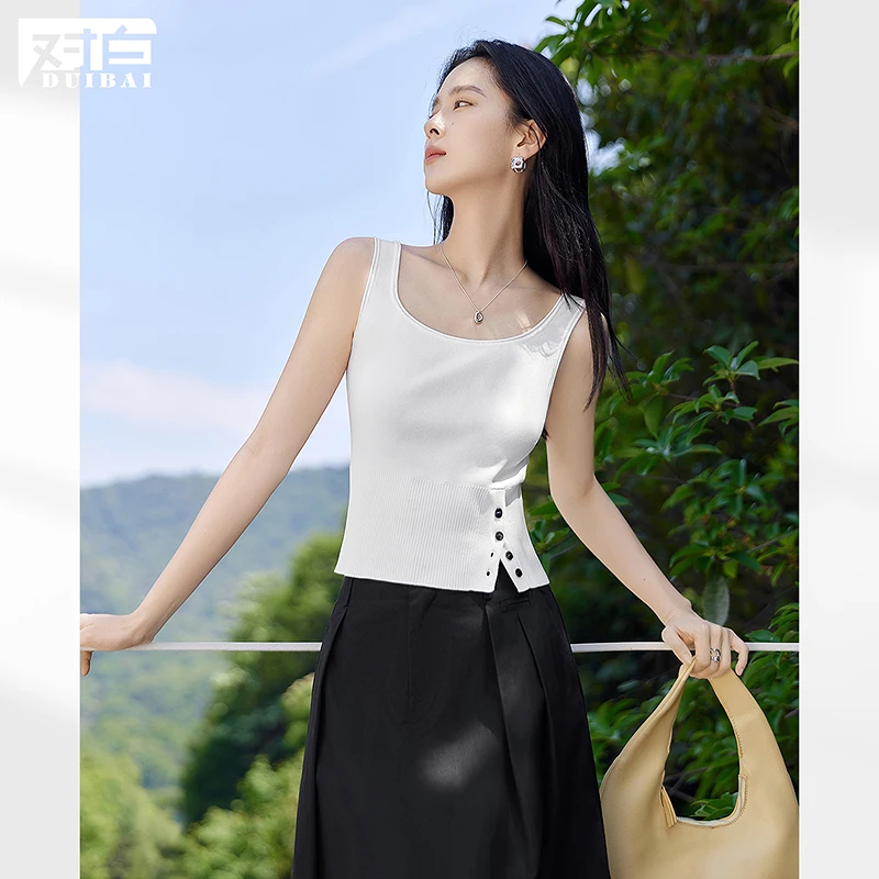 【大瑶专属】D01对白可调节开叉U领针织背心女内搭吊带上衣FDB024