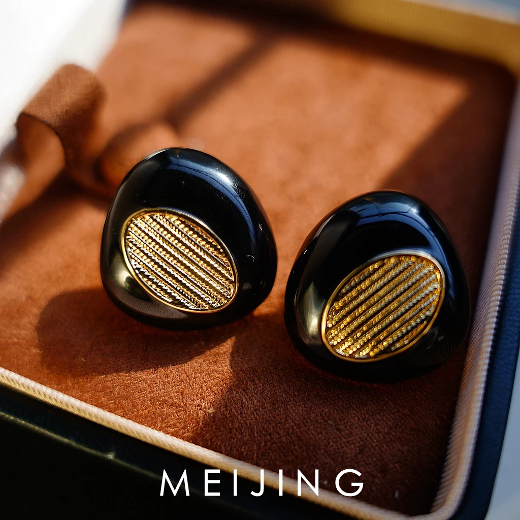 黄铜珐琅耳饰 【无极】中古秋冬复古金属刺绣肌理珐琅耳环百搭时尚