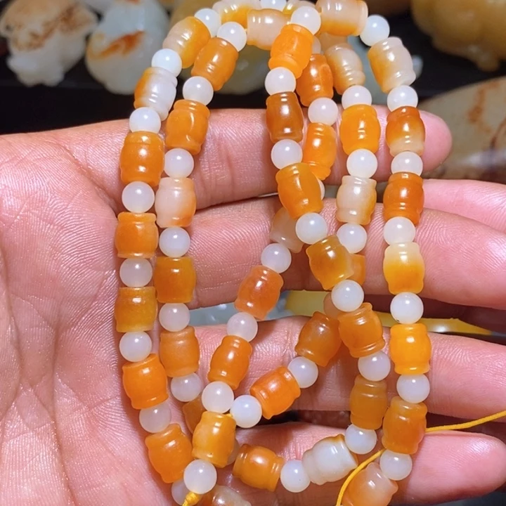 和田玉9-8桶珠项链未镶嵌