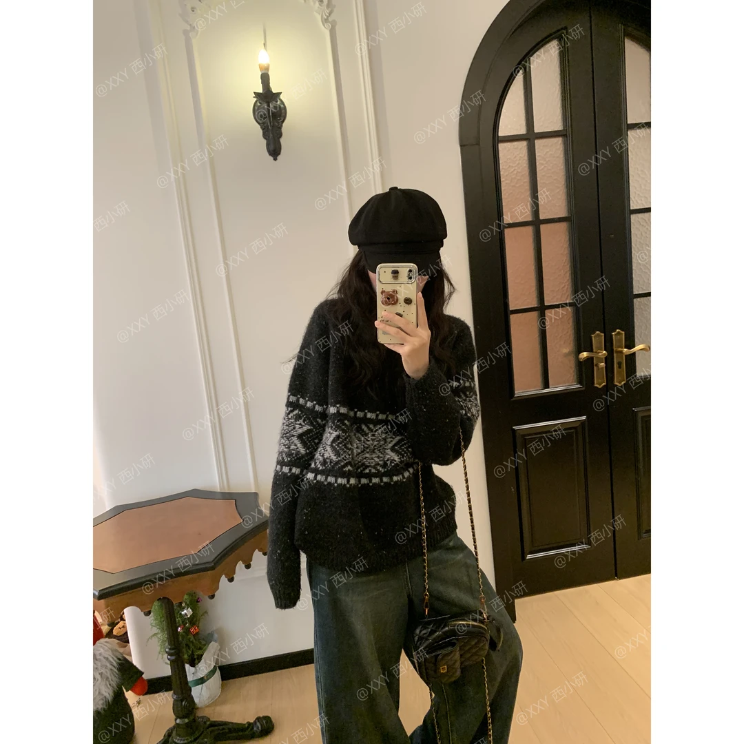 原韩单【雪花费尔岛】羊毛特种纱 不扎 高克重 提花加厚保暖 毛衣