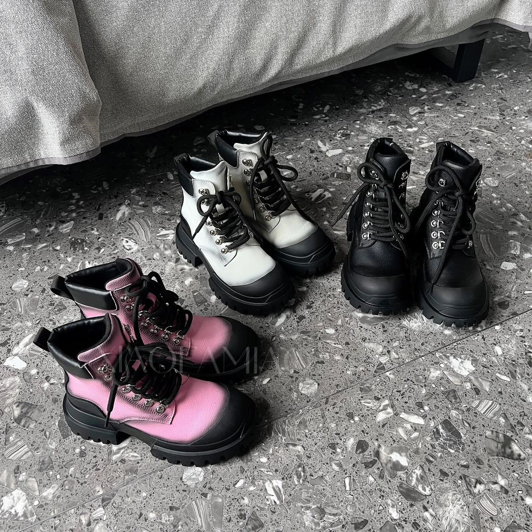 小发喵渐变擦色时尚百搭圆头时装马丁靴