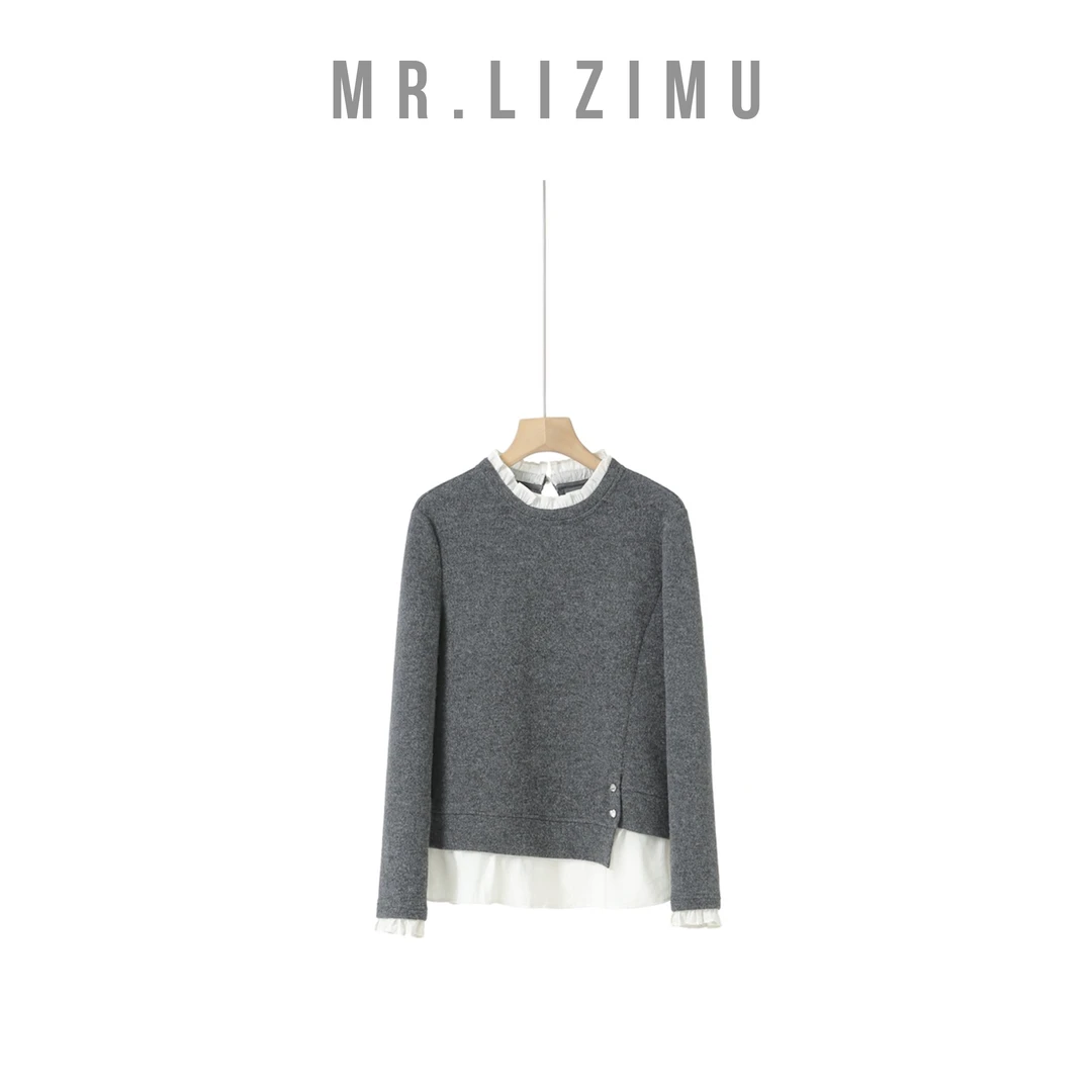 李子木先生时尚木耳边拼接假两件毛衣女秋冬2025新款气质简约上衣