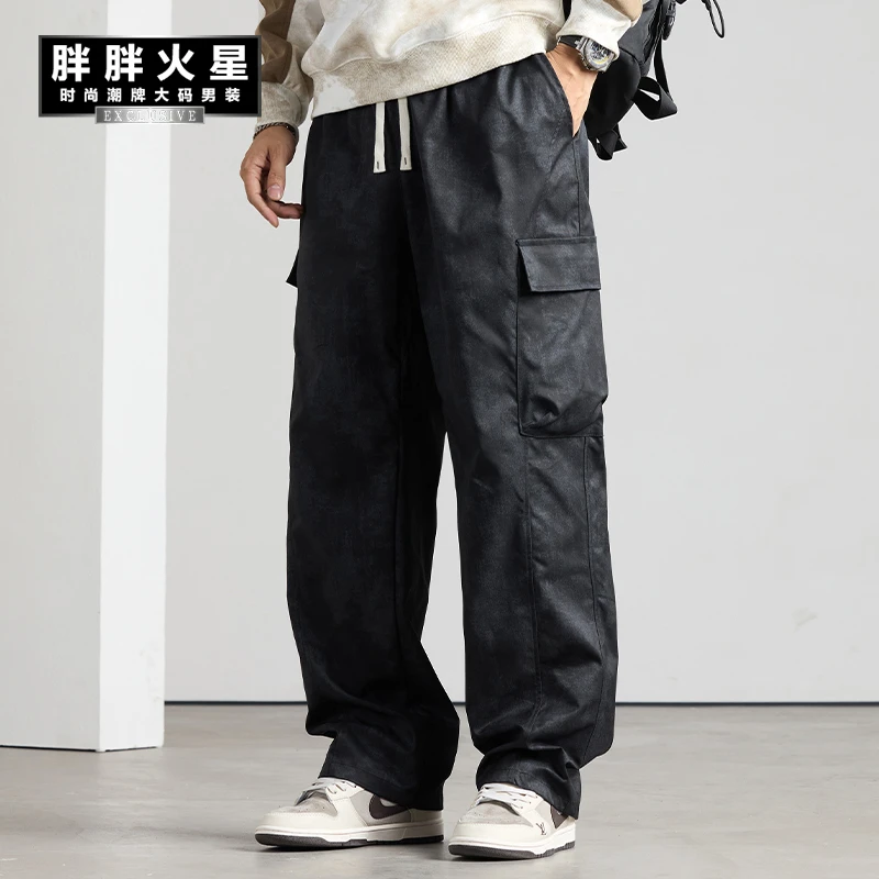 胖胖火星大码男装扎染休闲工装裤宽松秋季新款大码阔腿复古直筒裤
