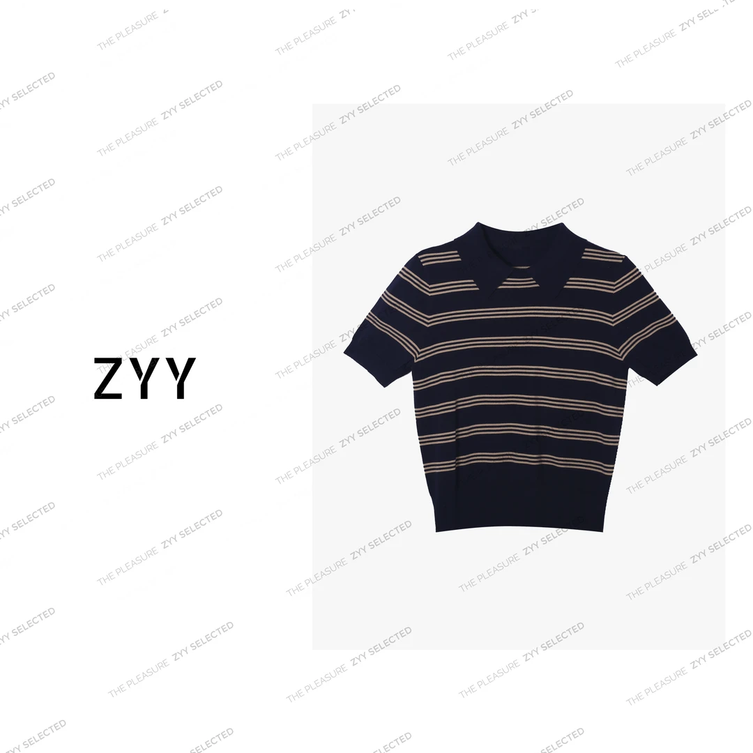 ZYY【旺角街道】2025S/S新品条纹撞色针织polo衫女X25XZZ00267