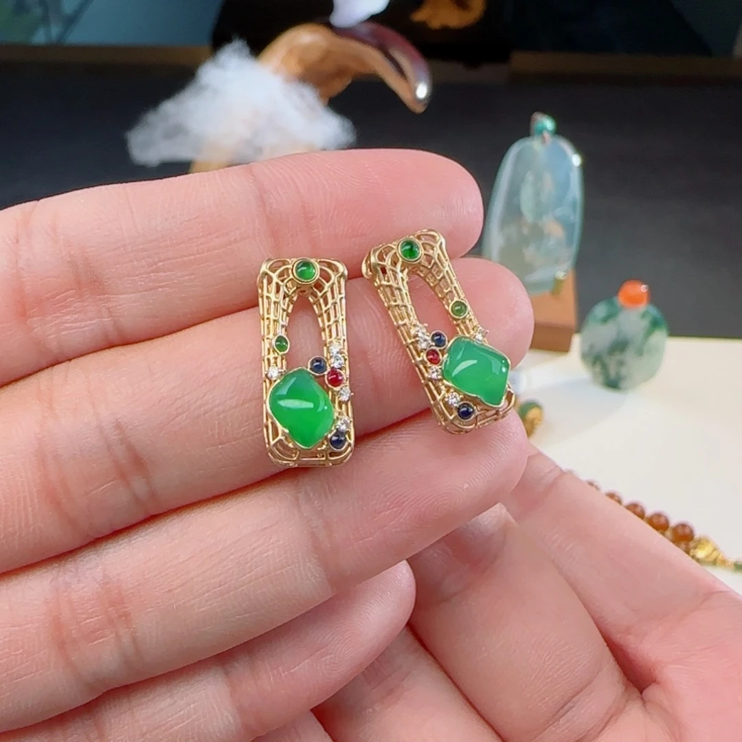 【闪购商品】翡翠耳饰18K金镶嵌堯