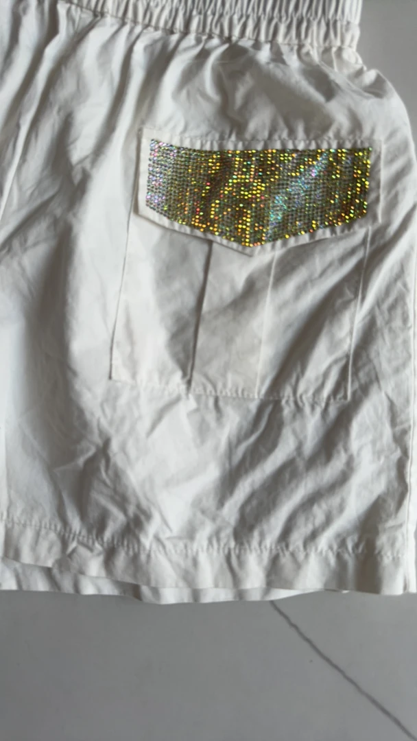 2025夏热门休闲弹力高腰拼接钻短裤