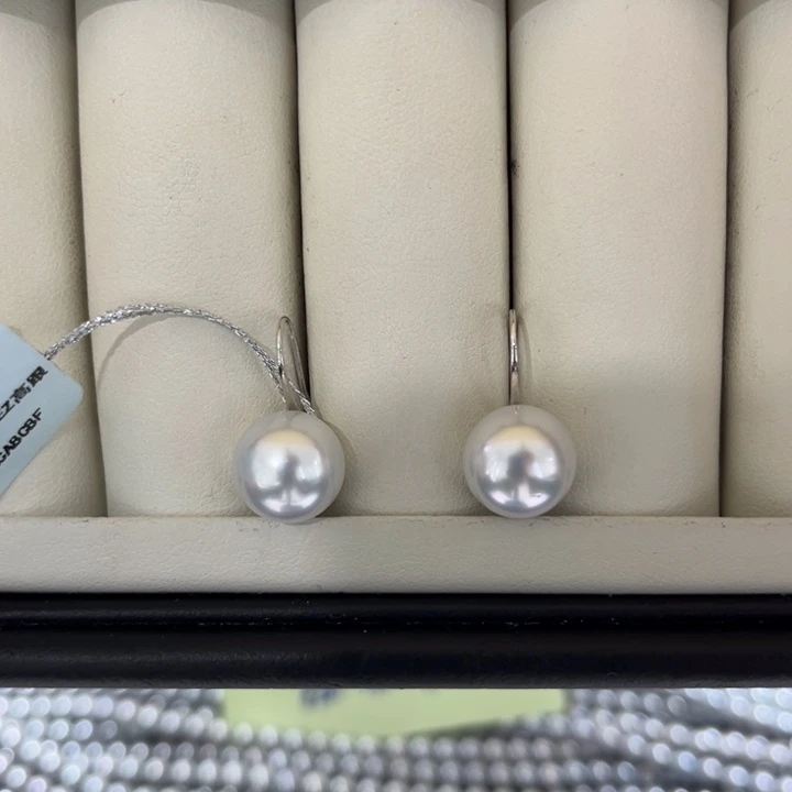 海水珍珠上新澳白高跟鞋耳钩10-11mm18K金镶嵌