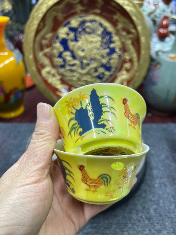 帝王黄七彩光马蹄鸡缸杯主人杯压手杯