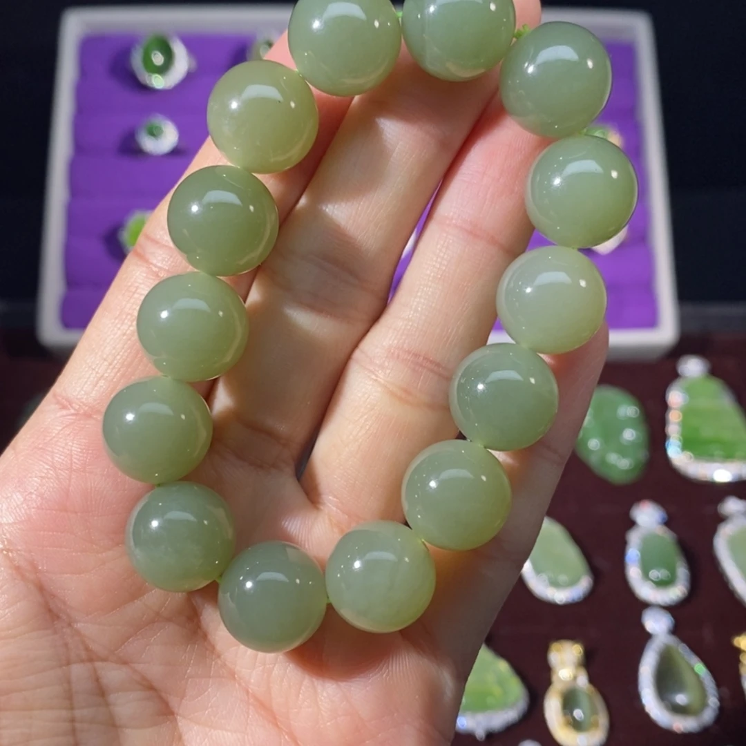 【闪购商品】和田玉手串未镶嵌和田玉冰晴水大珠串卡13+（14颗数）
