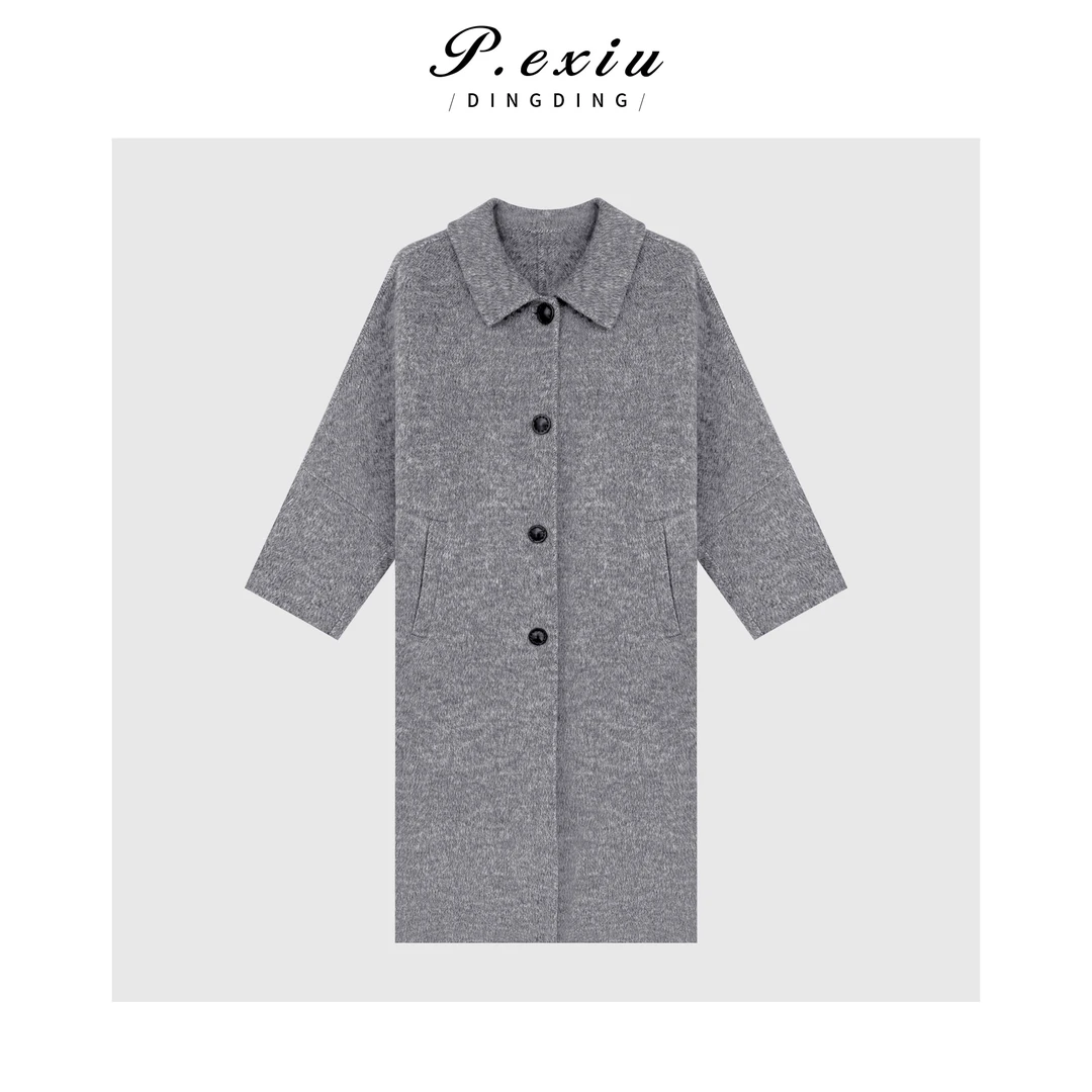 绵羊毛简约慵懒高级感翻领双面羊毛大衣 YJ0070