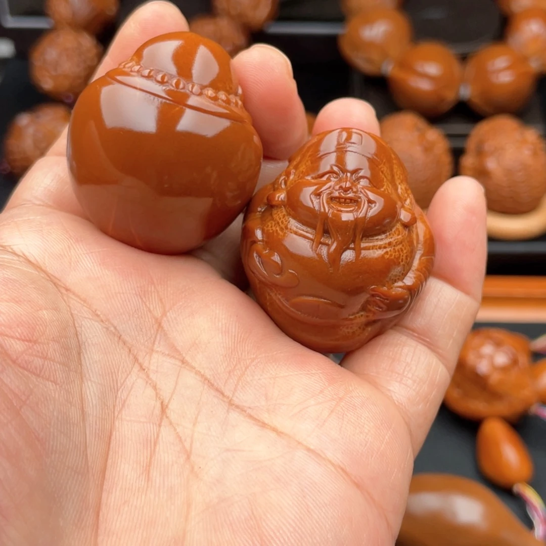 把件橄榄核财迷一对