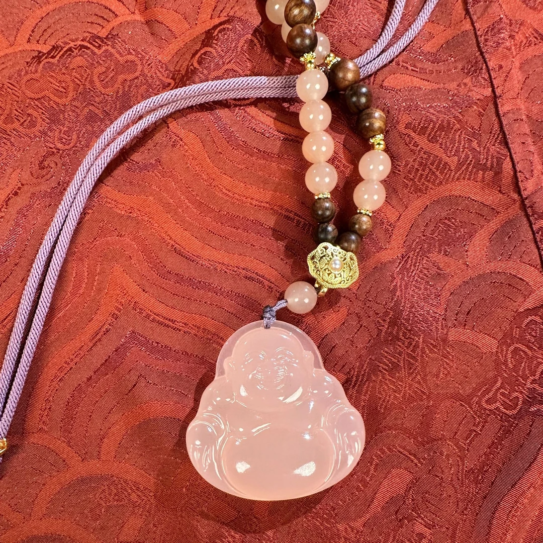 双面佛吊坠冰藕粉冰透显白双面大弥勒文创定制吊坠