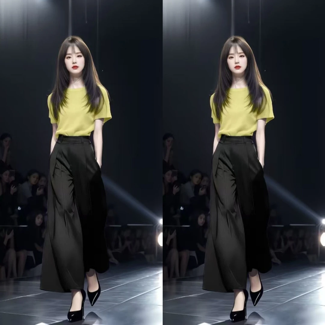 出游穿搭女装千金清冷感贵系洋气衣服2025黄色阔腿裤小众套装