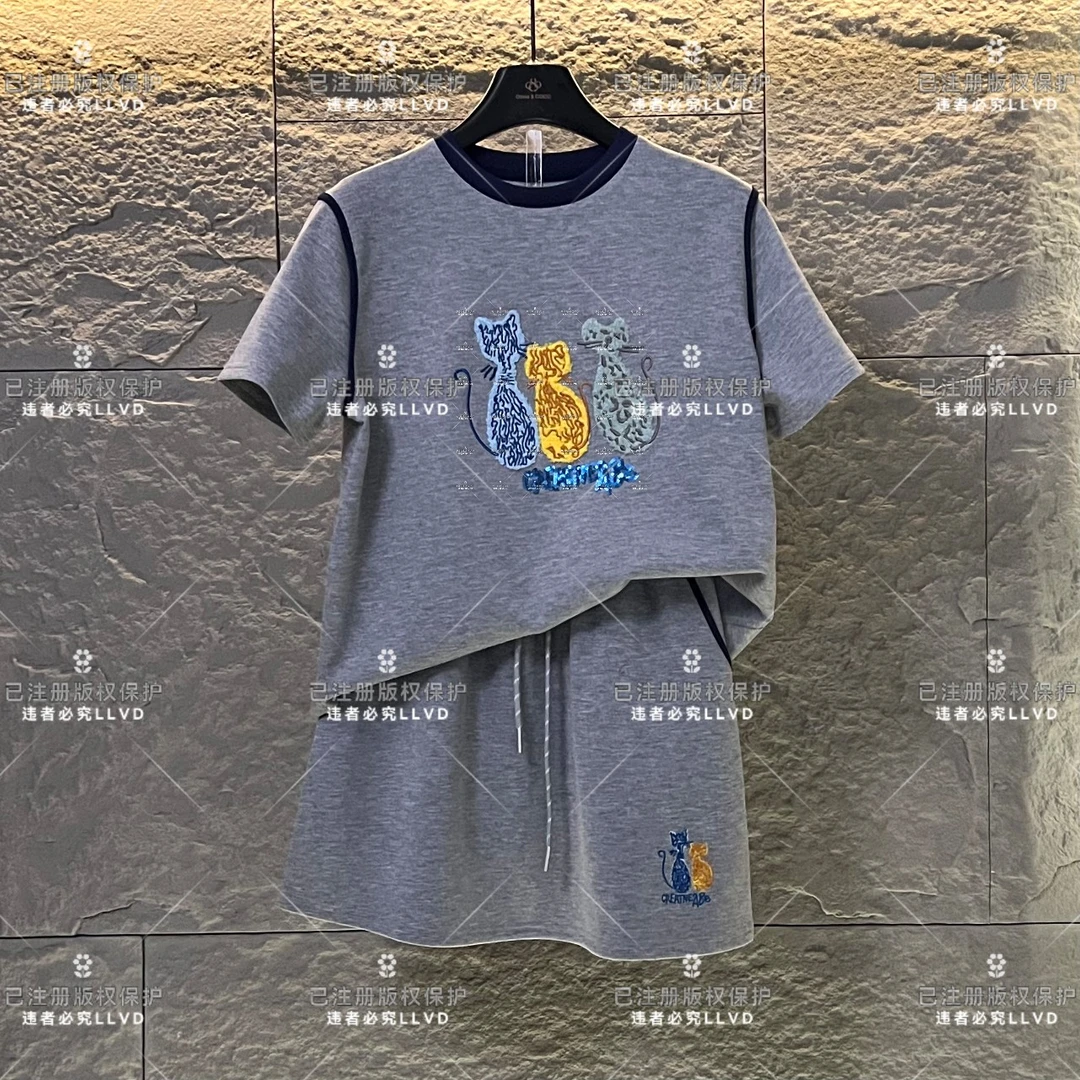 WMA-A72<减龄系列>丨<三只小猫>宽松版夏季T恤短裙时尚休闲套装