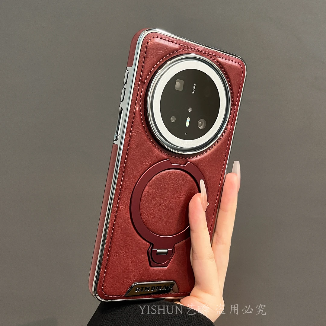 适用华为mate70pro手机壳高端皮革支点旋转支架mate60防摔保护套