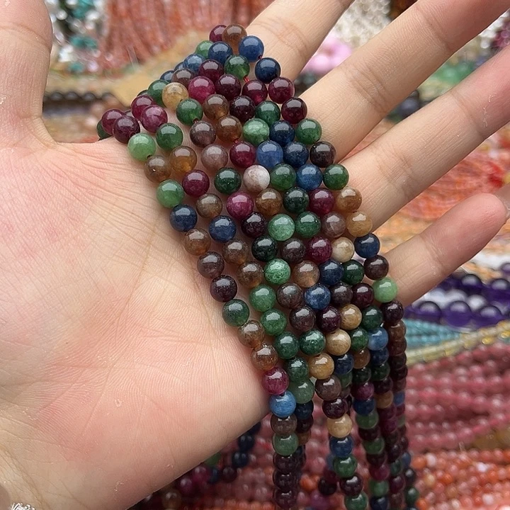 玛瑙/玉髓未镶嵌珠宝半成品2条6mm左右碧玺