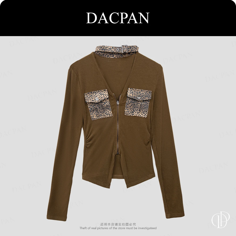 DACPAN-“赛尔街区”撞色豹纹不规则上衣  2025/盼·PP 6477
