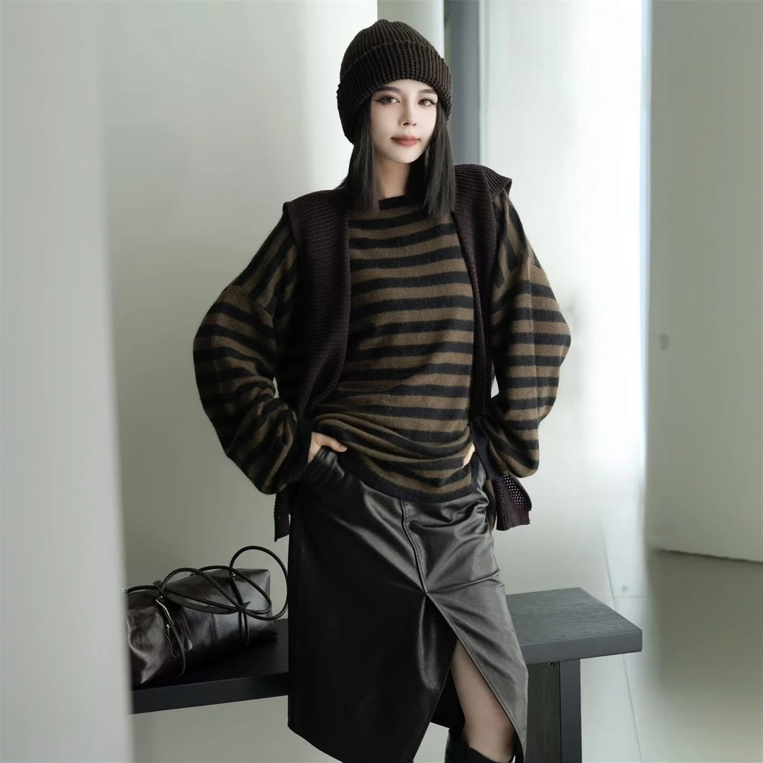 POPULARYW【森林巡礼】Z·R上品屋 简约休闲条纹长袖圆领T恤上衣