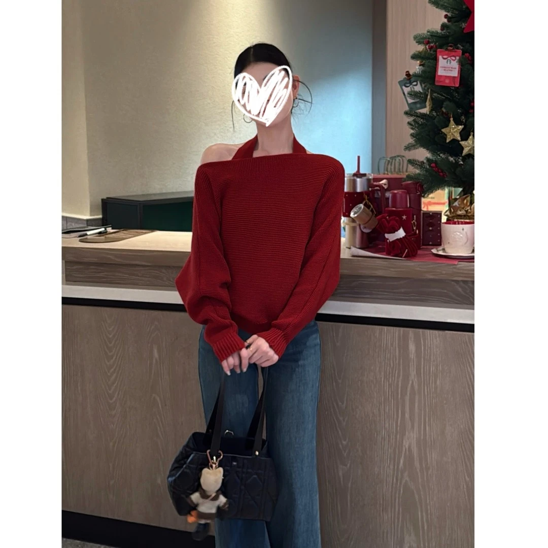 【法式焦点】温柔纯欲设计感两件套挂脖宽松百搭感厚款毛衣