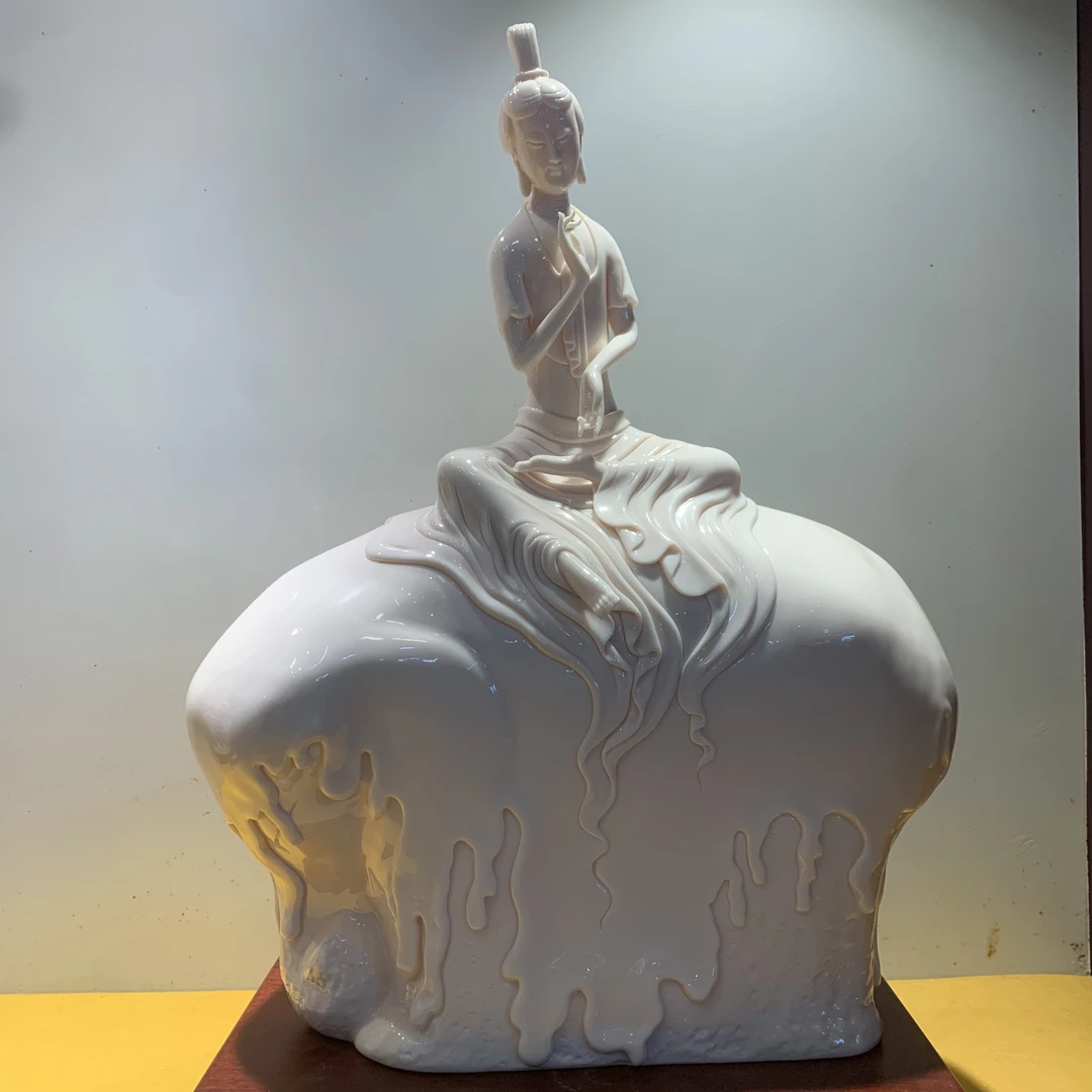 德化白瓷弥勒佛普贤菩萨陶瓷工艺品雕塑中式雕刻摆件桌面摆件
