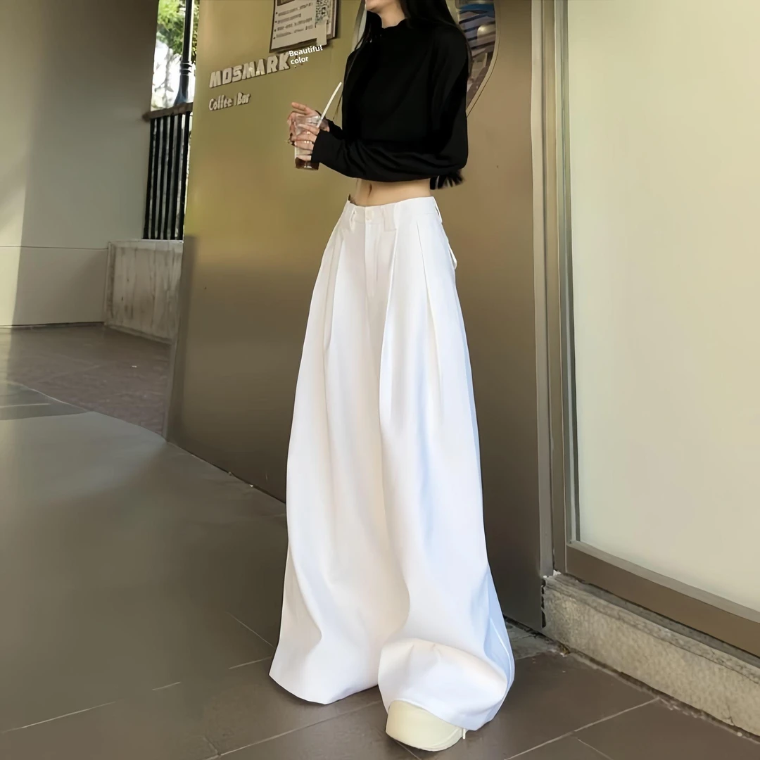高级感白色西装裤女春秋直筒裤高腰垂感拖地裤休闲阔腿裤裤子时尚
