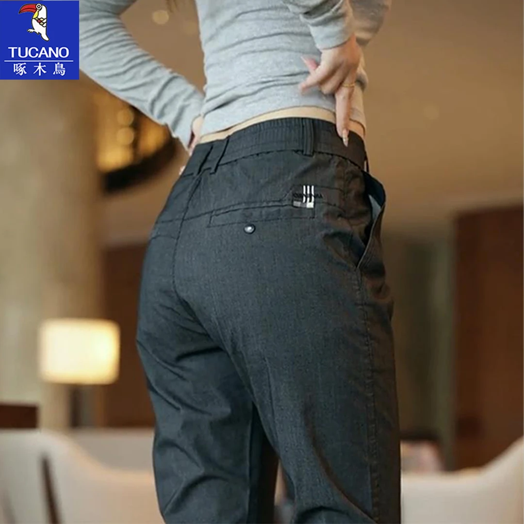啄木鸟休闲裤男士2025秋季新款宽松直筒高端爸爸装潮流黑色长裤子