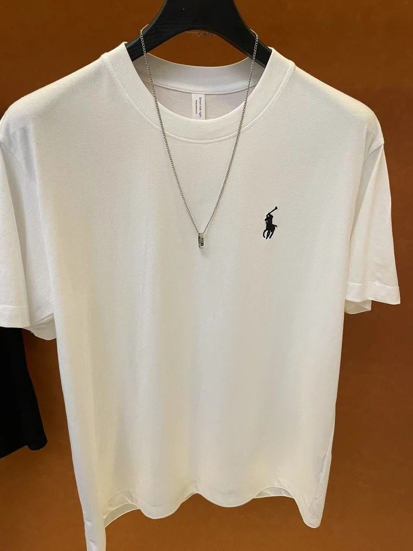 刺绣马标重磅纯棉T恤90-230斤男士休闲夏季圆领简约轻奢半袖