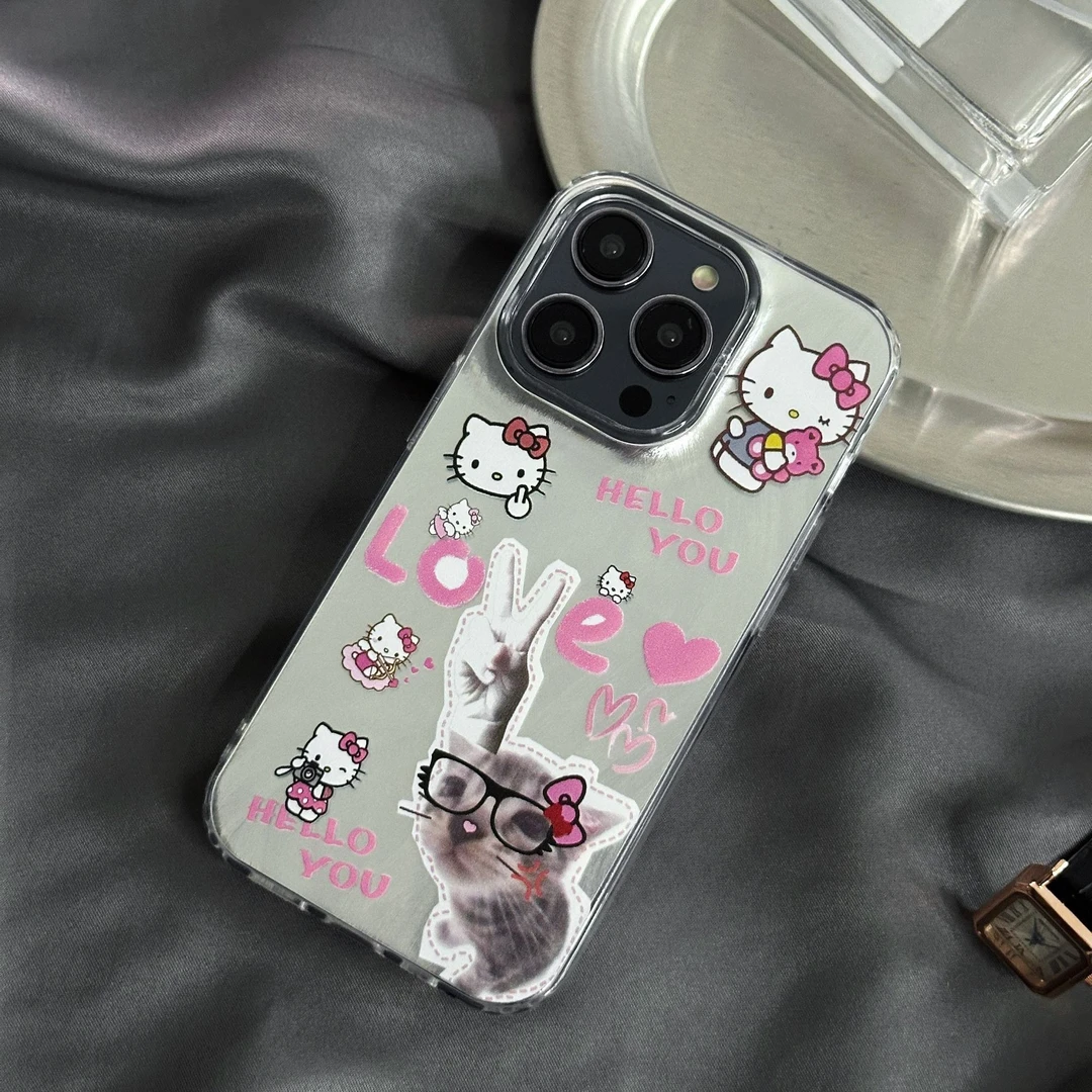 IMD羽纱纹适用iphone16KT猫女神款高级奢华手机壳夏天清新