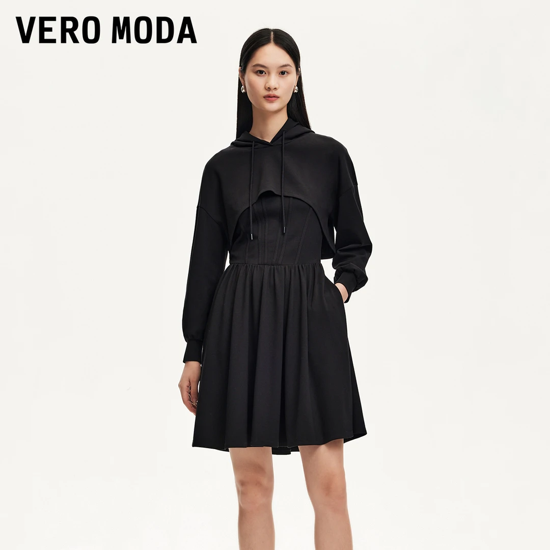 Vero Moda连衣裙女早秋新款两件套显瘦小黑裙卫衣裙324361021