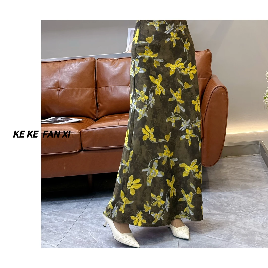 9029-1印花半身裙印花半裙显瘦气质时尚绿色优雅春夏款百搭