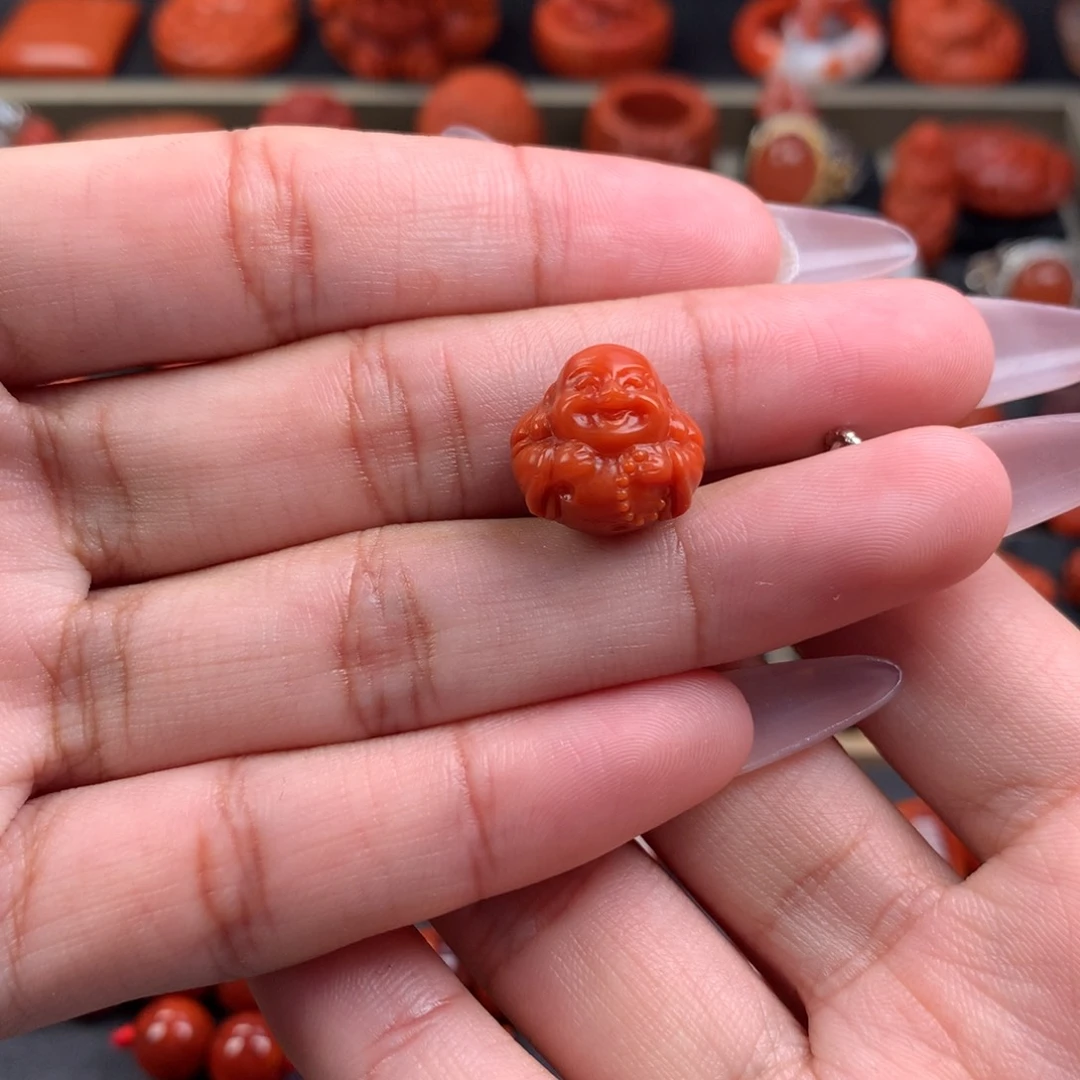 南红玛瑙精工雕刻笑佛14+未镶嵌