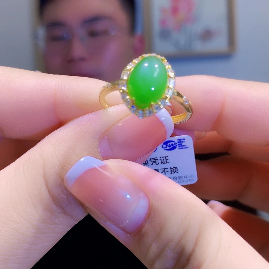 和田玉（碧玉）戒指银S925镀金镶嵌