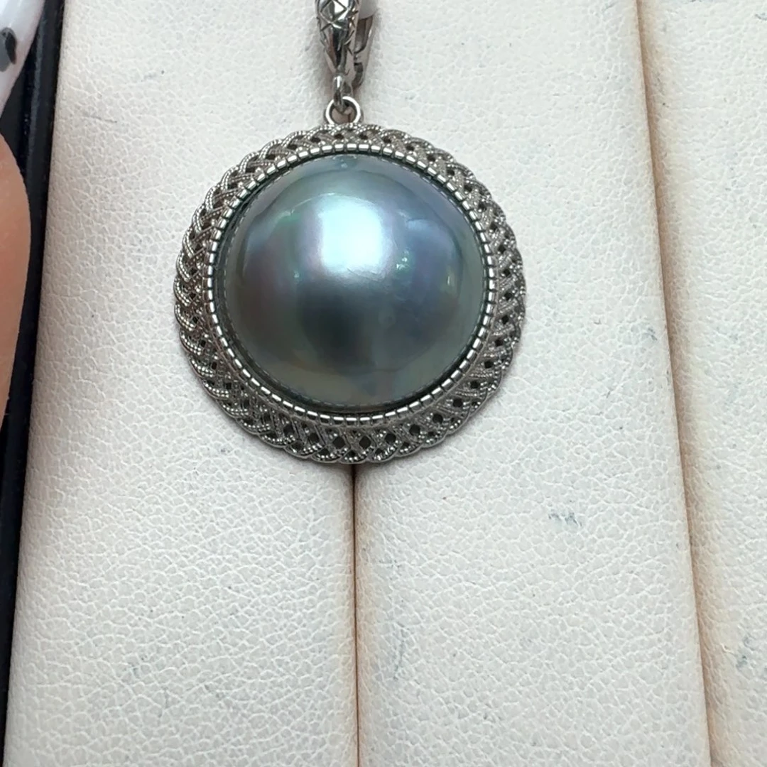 拼合珍珠（马贝珠）银S925镶嵌颈饰@@md009