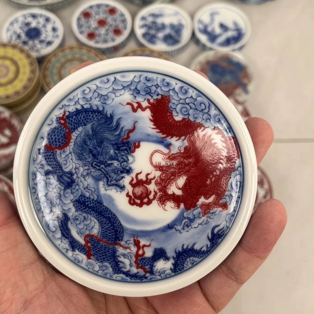 瓷片景德镇双龙戏珠盖置