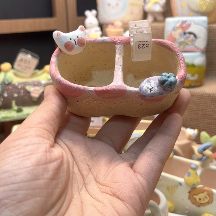 523兔子双格手工盆微瑕