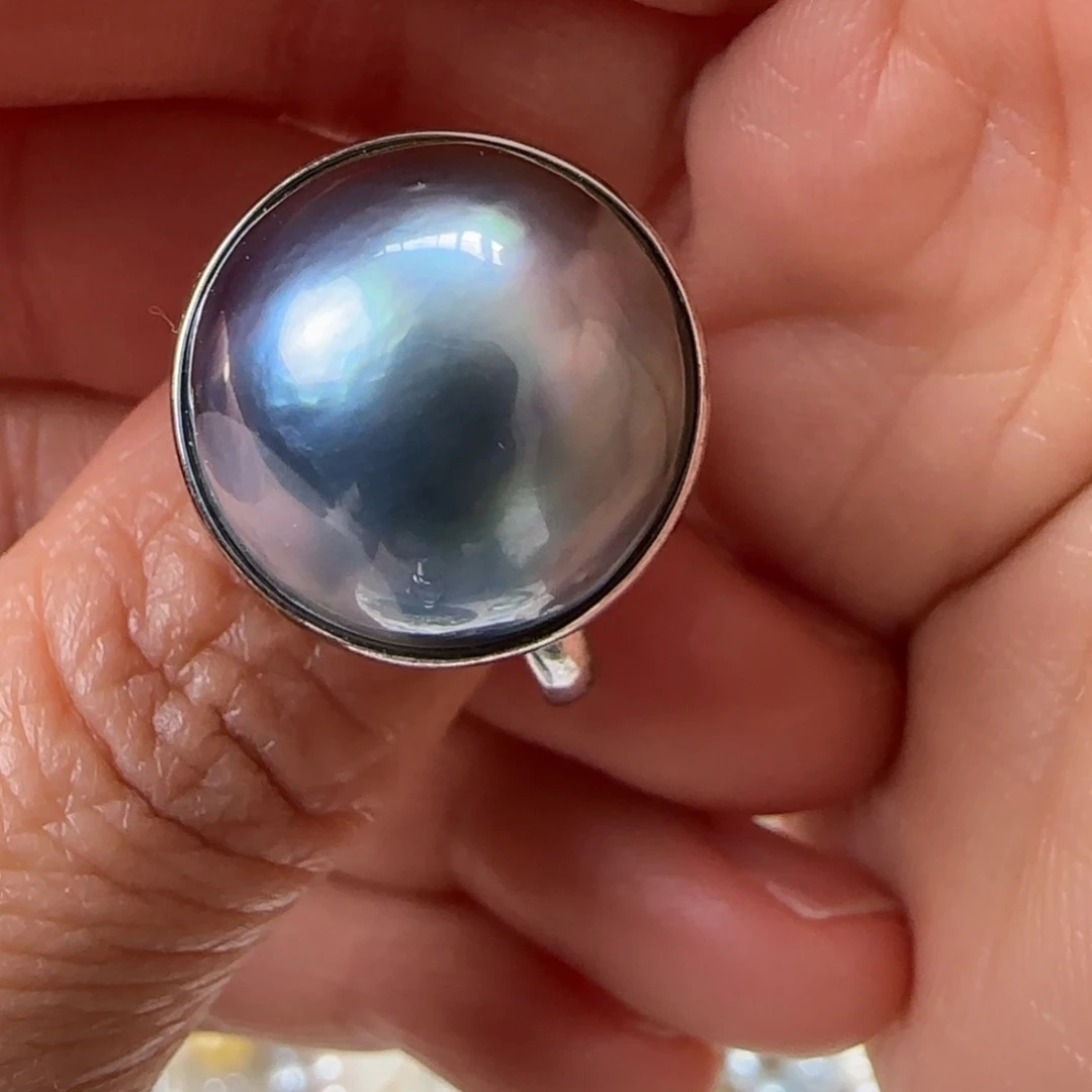 拼合珍珠（马贝珠）戒圈银S925镶嵌