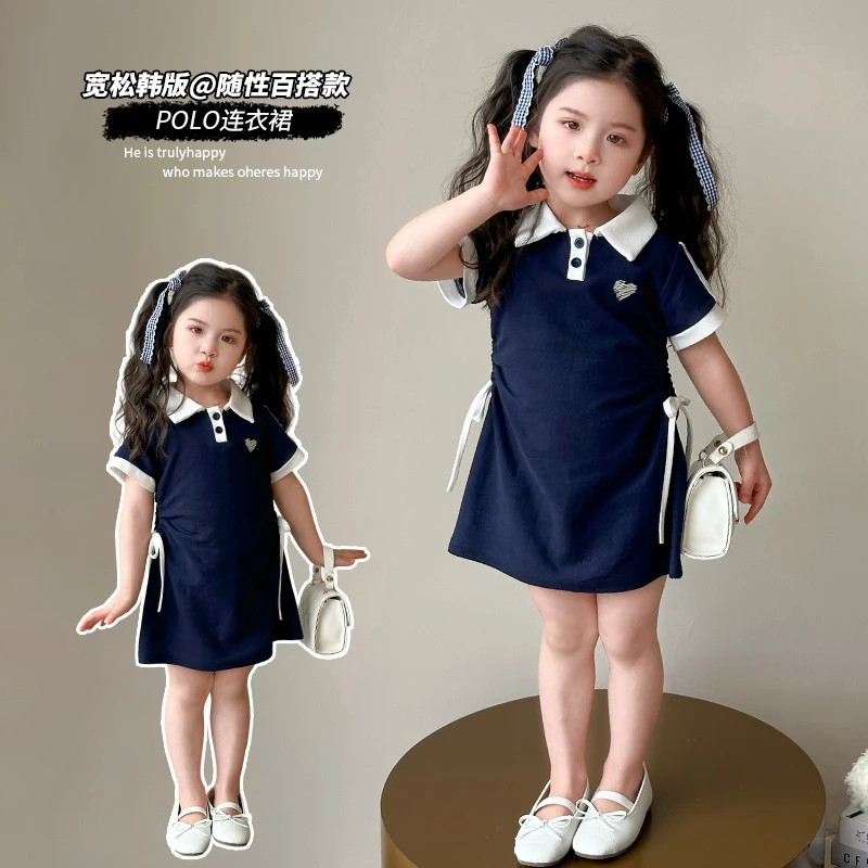 新款洋气儿童纯色A字裙宝宝潮款连衣裙学院风公主裙