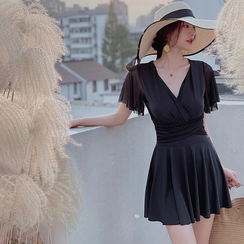 新款泳衣女夏高级感连体裙式钢托聚拢遮肚显瘦超仙游泳装EC312