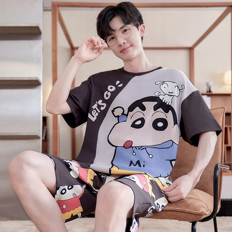 短袖纯棉休闲夏季睡衣短裤家居服套装夏天情侣大码青少年七分裤