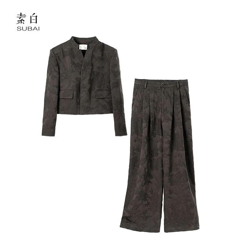 素白马乖【唱片机】Z01755高级提花西装套装