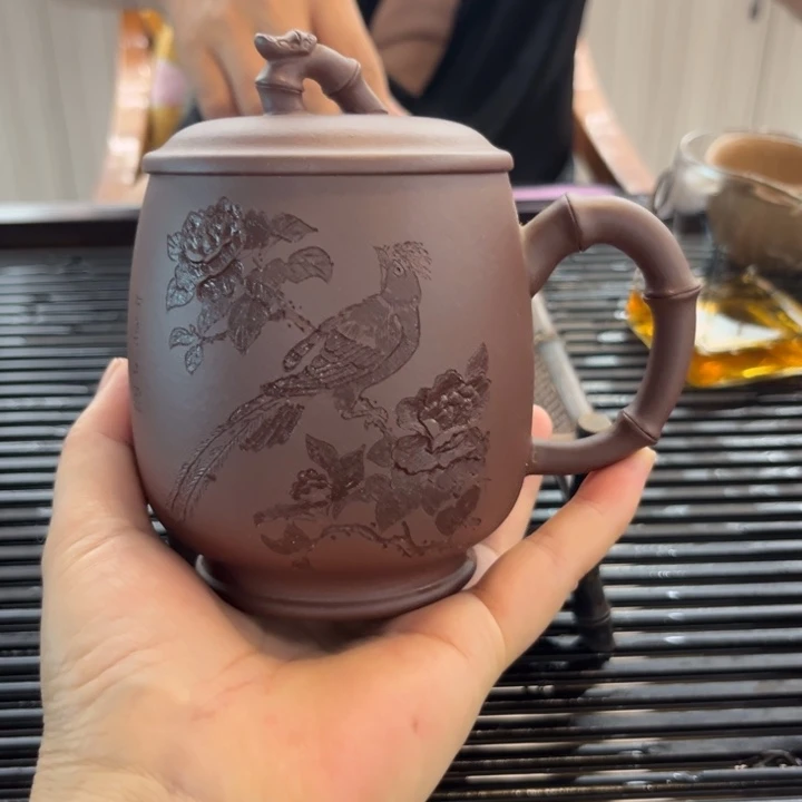 紫砂茶叶盒老杯子浮雕手工制作