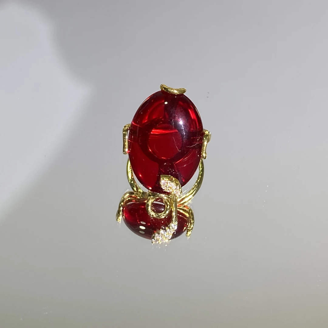 铜合金合成锆石戒指 TTSD 红色国风气质百搭戒指 2442