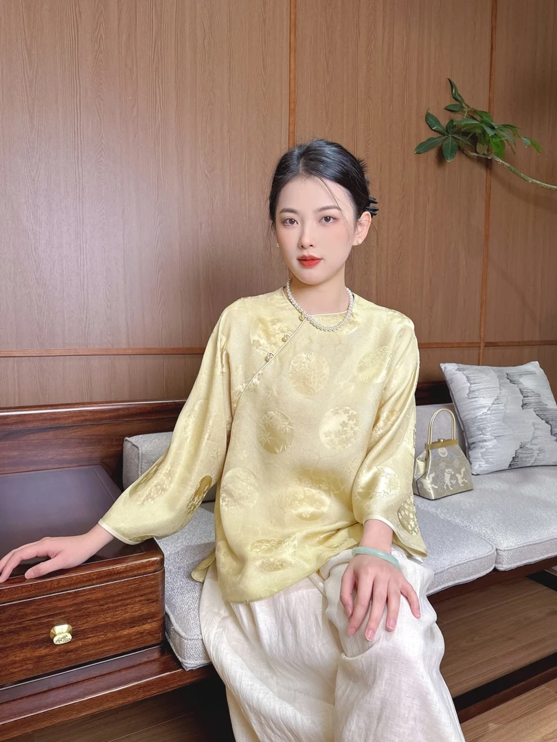【CG】30870 2025年夏季新款新中式团花花萝上衣