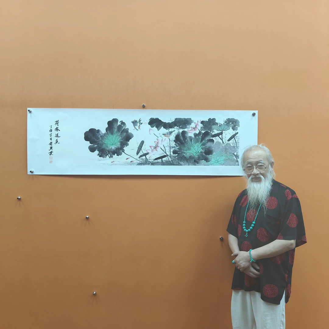 赵兴业《荷风送香》四尺对开 托裱 136*34cm -古墨堂3
