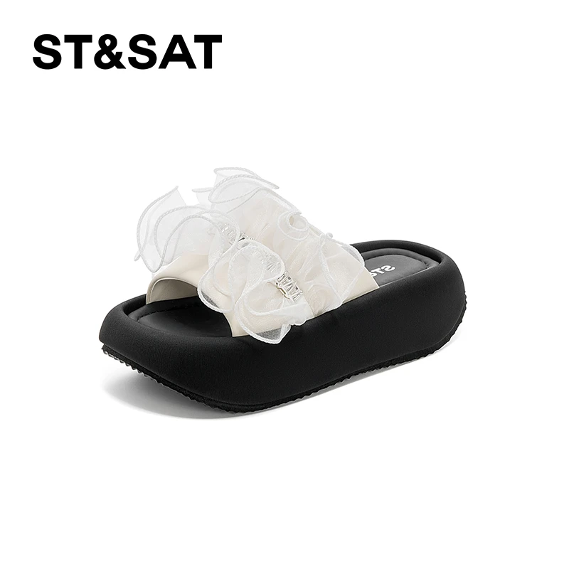 星期六【步步生花】纯色防水台修面一字型夏季一字拖时尚凉拖鞋