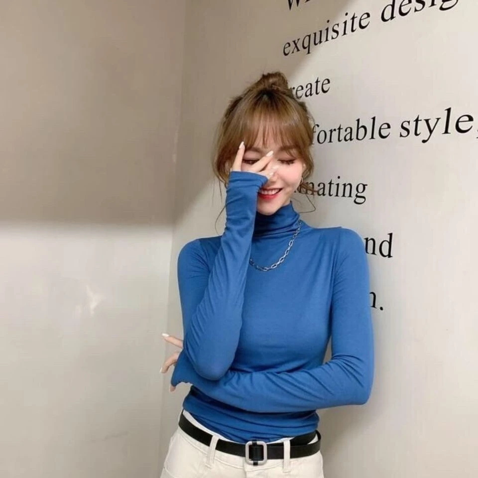 双面德绒高领打底衫女秋冬新款加厚上衣长袖加绒洋气内搭堆堆领潮