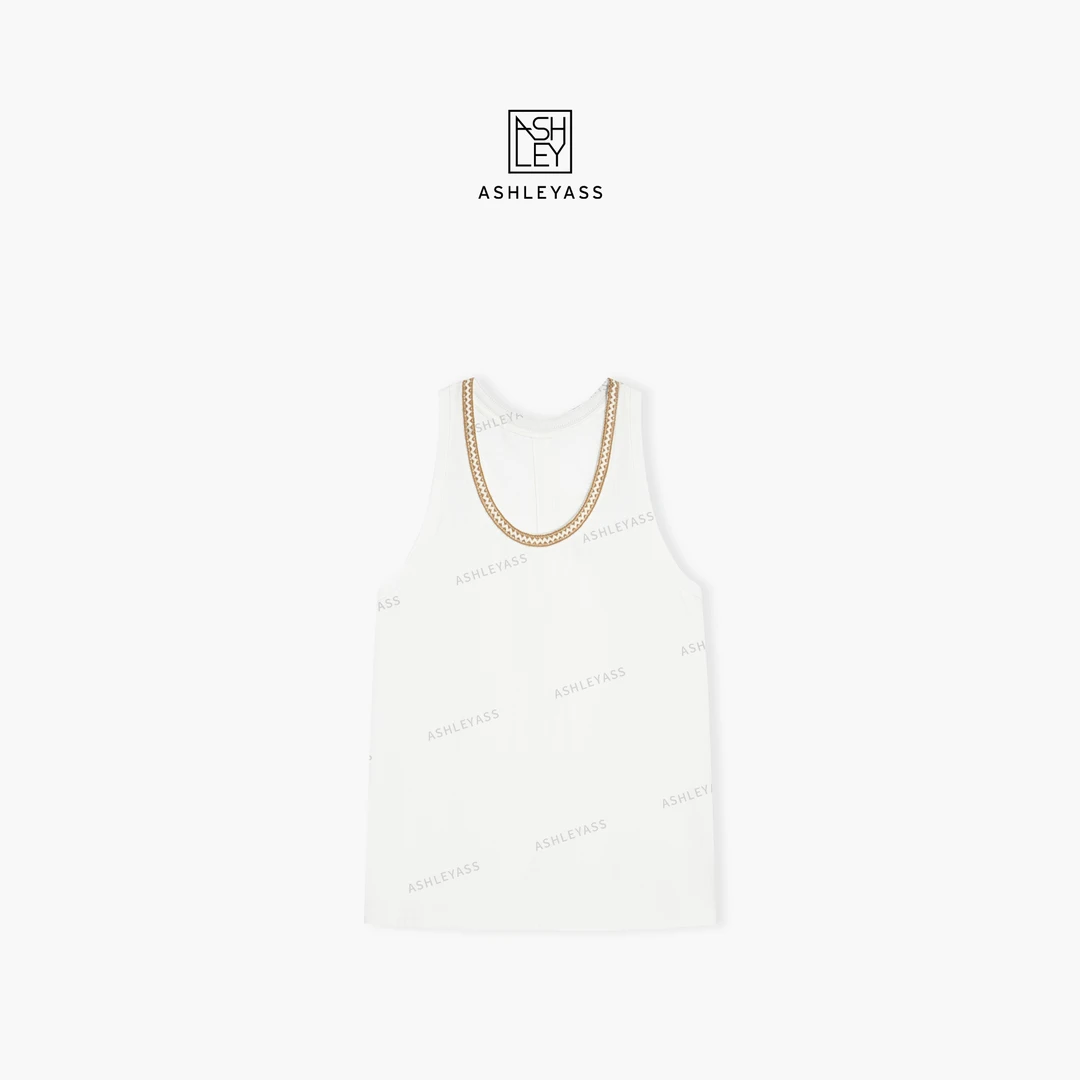 【ASHLEYASS】“波嬉”极简U领拼接感度假白色背心上衣LSS250300C