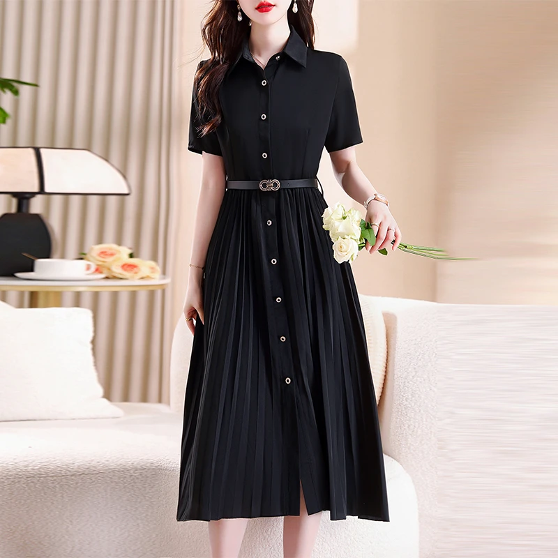 新品特惠2025新季爆款夏季女网红时尚新装高贵黑色纯欲连衣裙9773